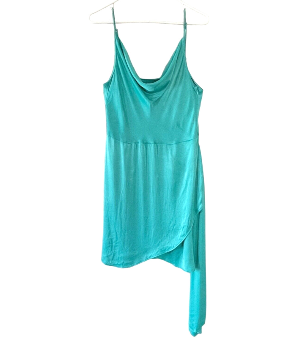 SAYLOR Waterfall Size XL Turquoise Cowl Draped NWT Satin Tulip Hem Sash Dress